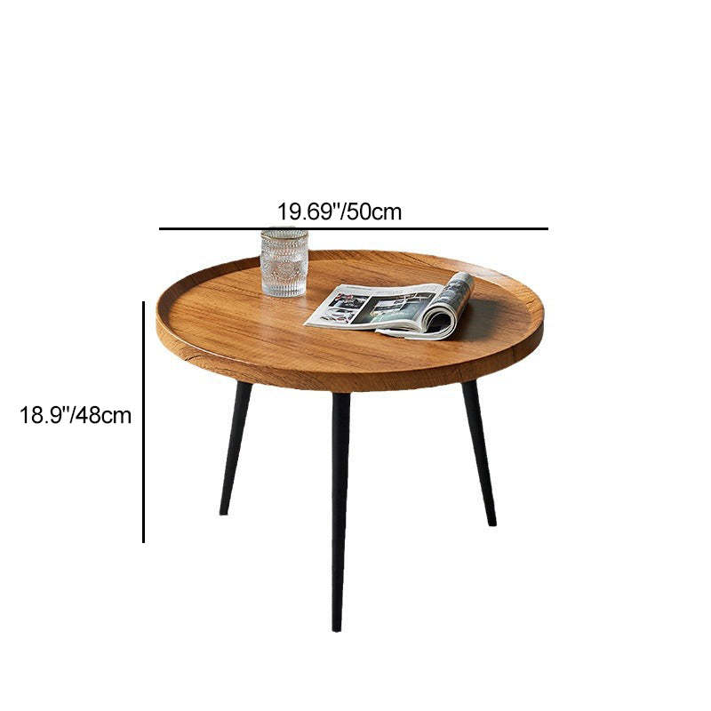 Minimalist Metal Round Coffee Table — Wood Color
