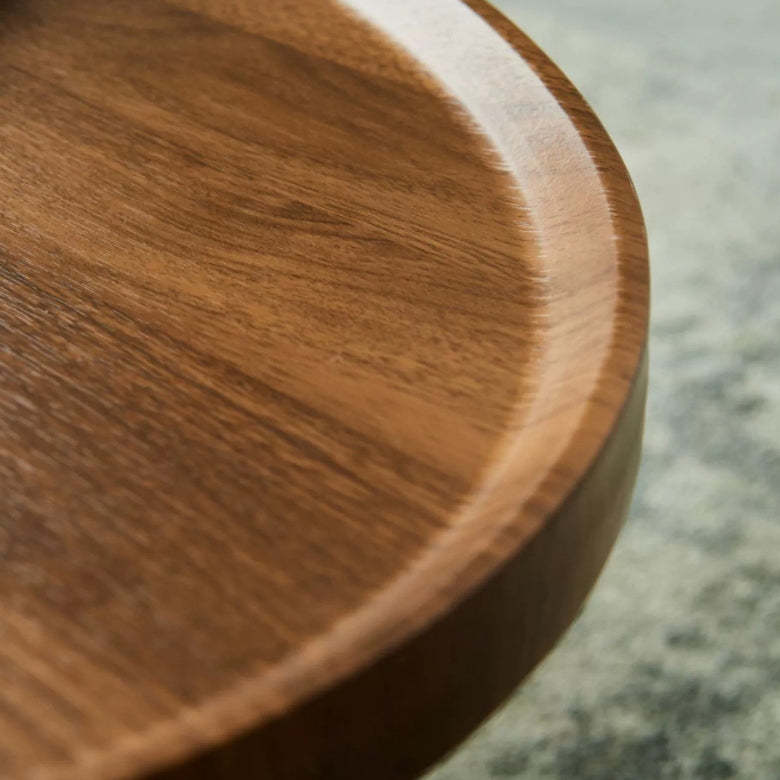 Minimalist Metal Round Coffee Table — Walnut Color