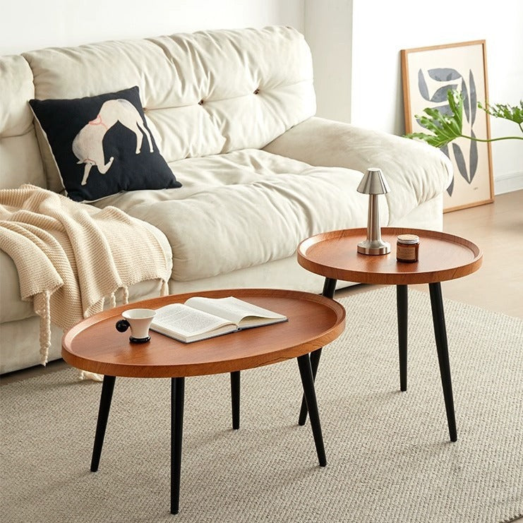 Minimalist Metal Round Coffee Table — Wood Color