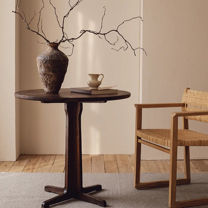 Mid-Century Wood Round Crossed-Base Coffee Table