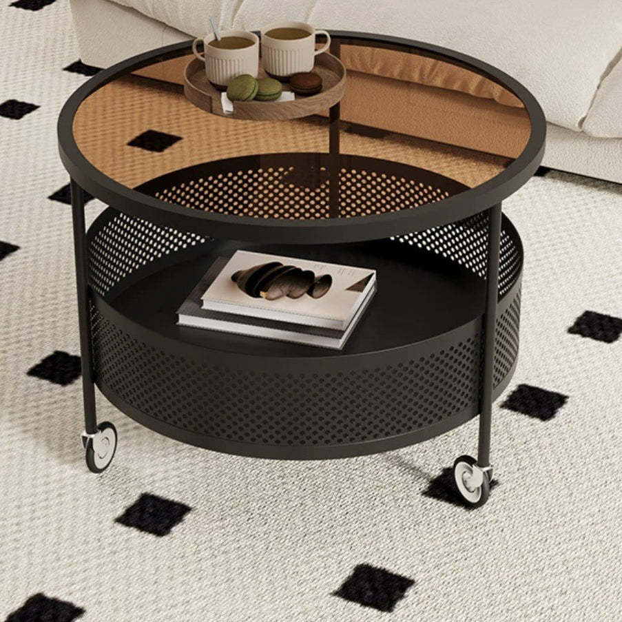 Lighom minimalist decor home black coffee tables in glass — 23.62" L x 23.62" W x 17.72" H / Teal