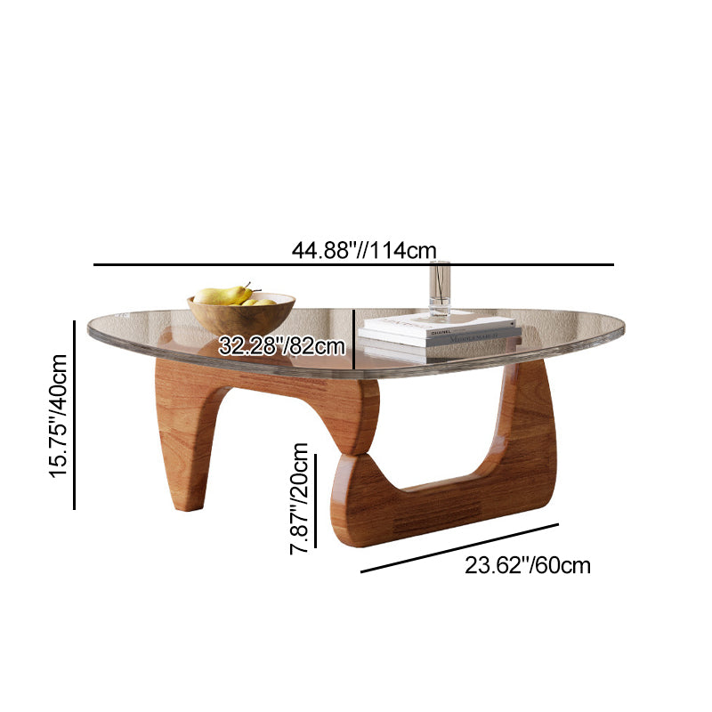 Nordic Tempered Glass Wood Triangular Coffee Table — Walnut Color