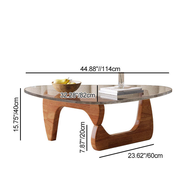 Nordic Tempered Glass Wood Triangular Coffee Table — Walnut Color