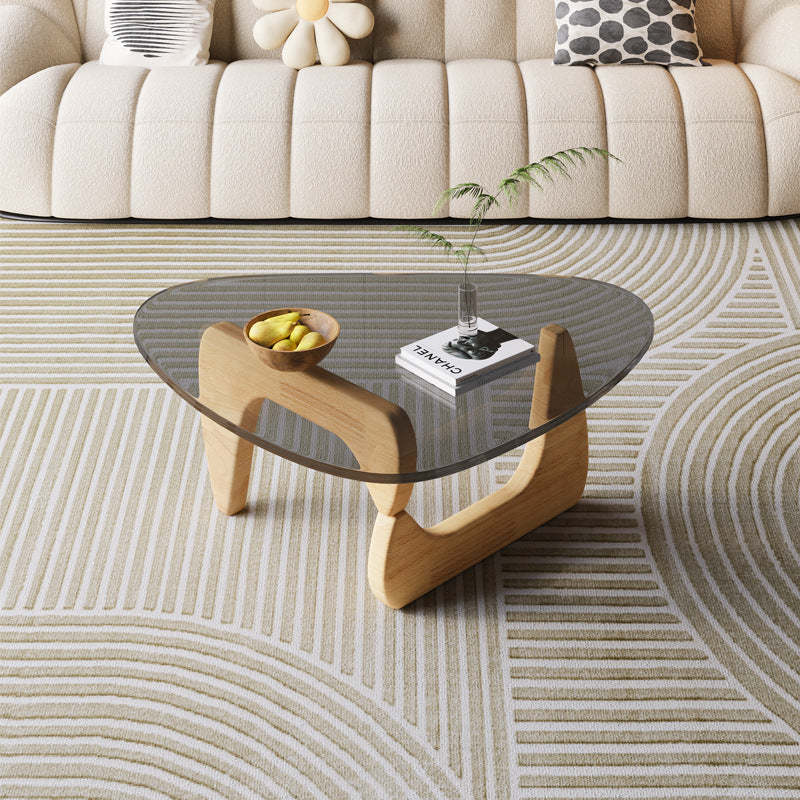 Tempered triangular wood coffee tables for living room — 32" L x 22" W x 15" H