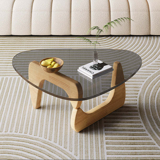 Nordic Tempered Glass Wood Triangular Coffee Table — Wood Color