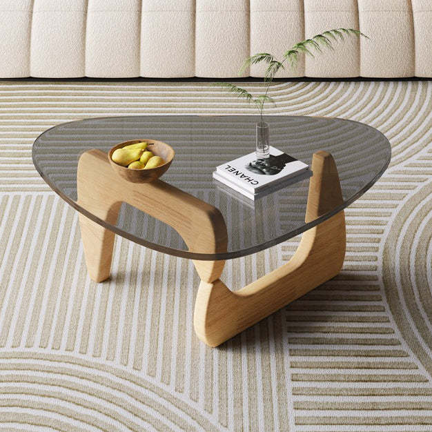 Nordic Tempered Glass Wood Triangular Coffee Table