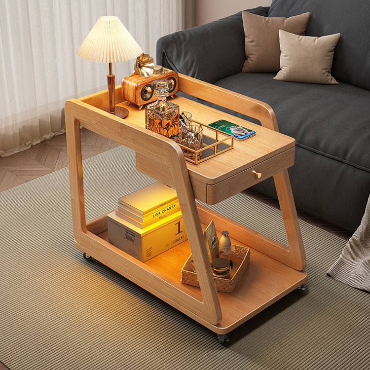 Minimalist Solid Wood 2-Tier Side Table — Wood Color