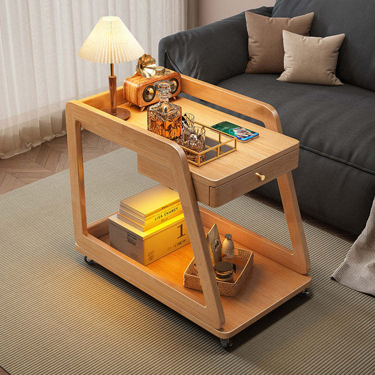 Solid 2-tier wood end & side tables for hallway — Natural Wood
