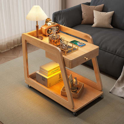Minimalist Solid Wood 2-Tier Side Table — Wood Color