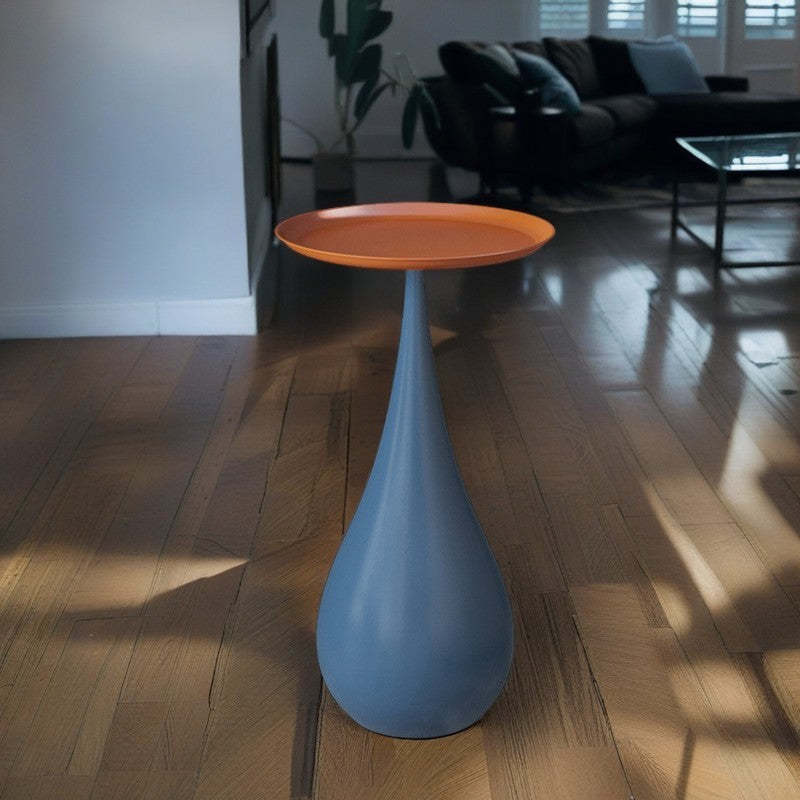 Modern Carbon Steel Waterdrop-Base Round Tray End Table — Orange