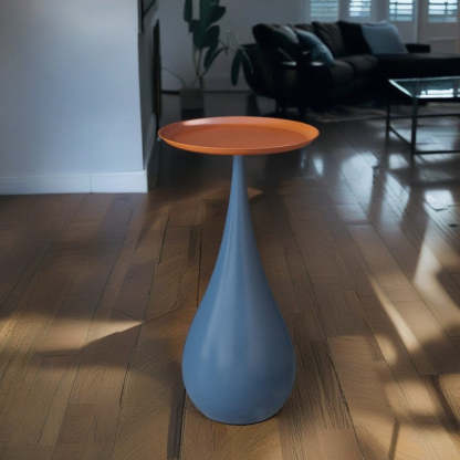Modern Carbon Steel Waterdrop-Base Round Tray End Table — Orange