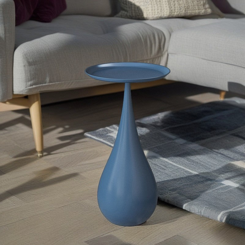 Modern Carbon Steel Waterdrop-Base Round Tray End Table — Orange + Blue Base