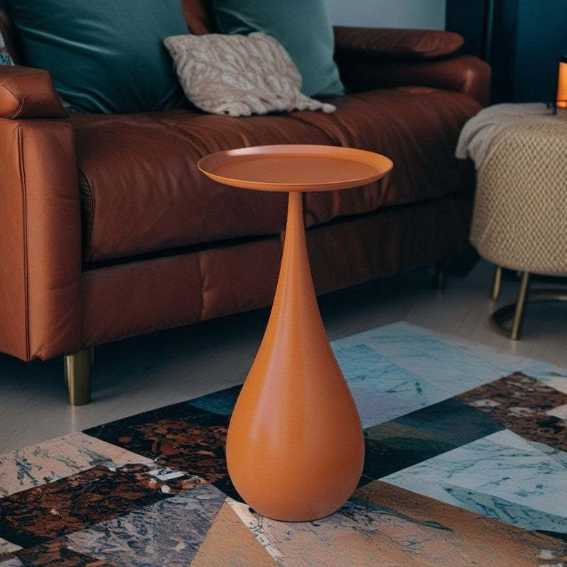 Modern Carbon Steel Waterdrop-Base Round Tray End Table — Blue