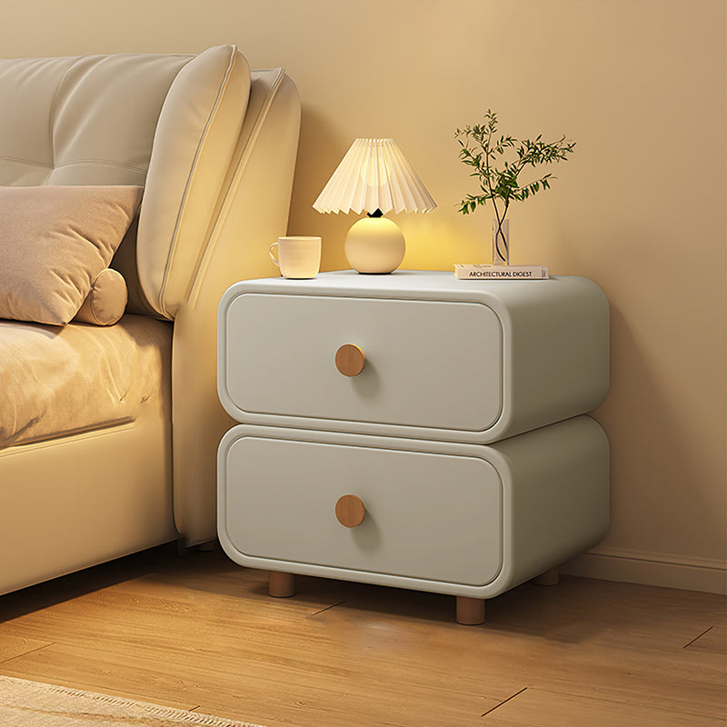 Minimalist Faux Leather Nightstand 2-Drawer — Light Gray