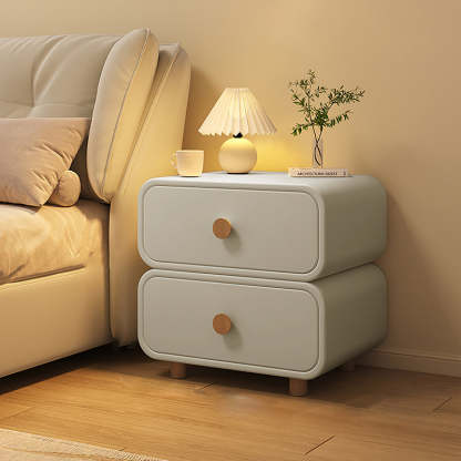 Minimalist Faux Leather Nightstand 2-Drawer — Light Gray