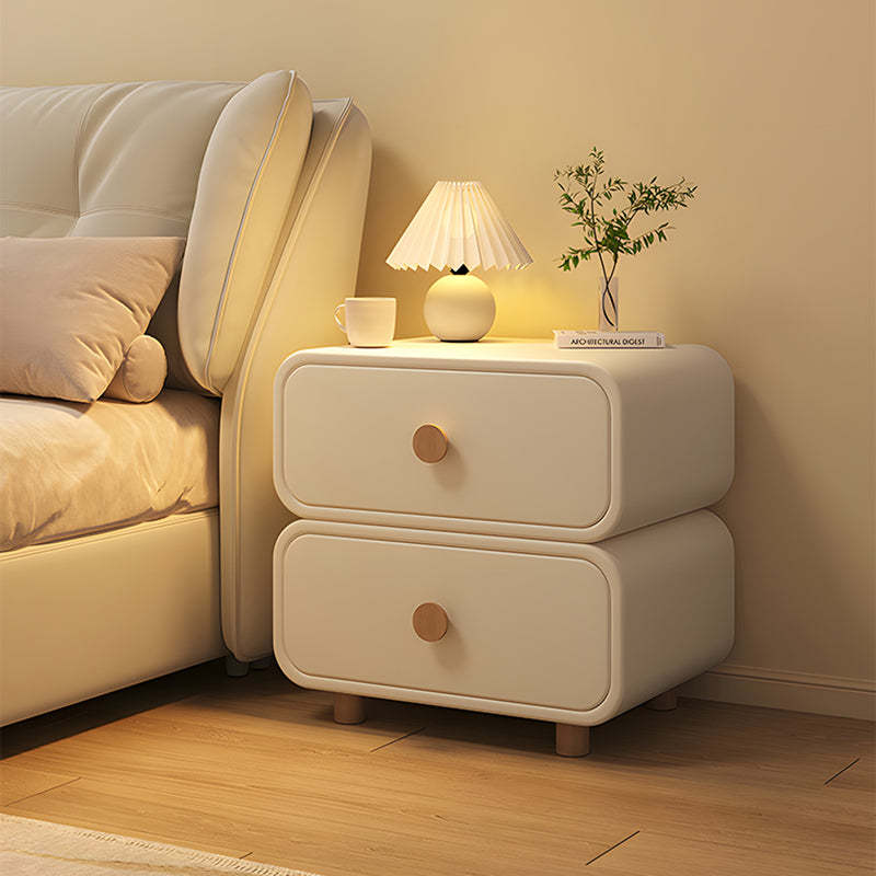 Minimalist Faux Leather Nightstand 2-Drawer — Beige