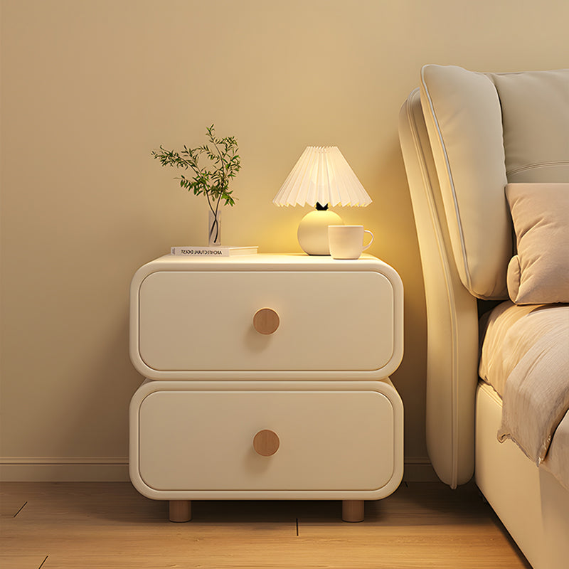 Minimalist Faux Leather Nightstand 2-Drawer — White