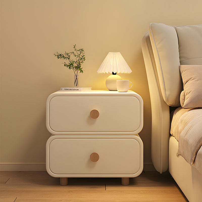 Minimalist Faux Leather Nightstand 2-Drawer — White