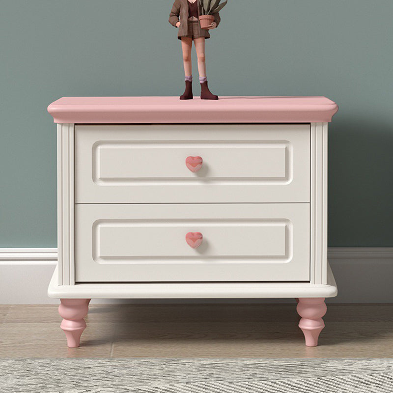 Art Deco Solid Wood 2-Drawer Nightstand for Girls' Bedroom