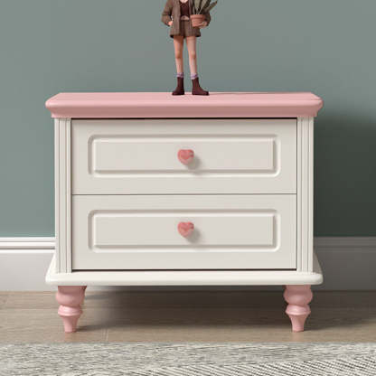 Art Deco Solid Wood 2-Drawer Nightstand for Girls' Bedroom