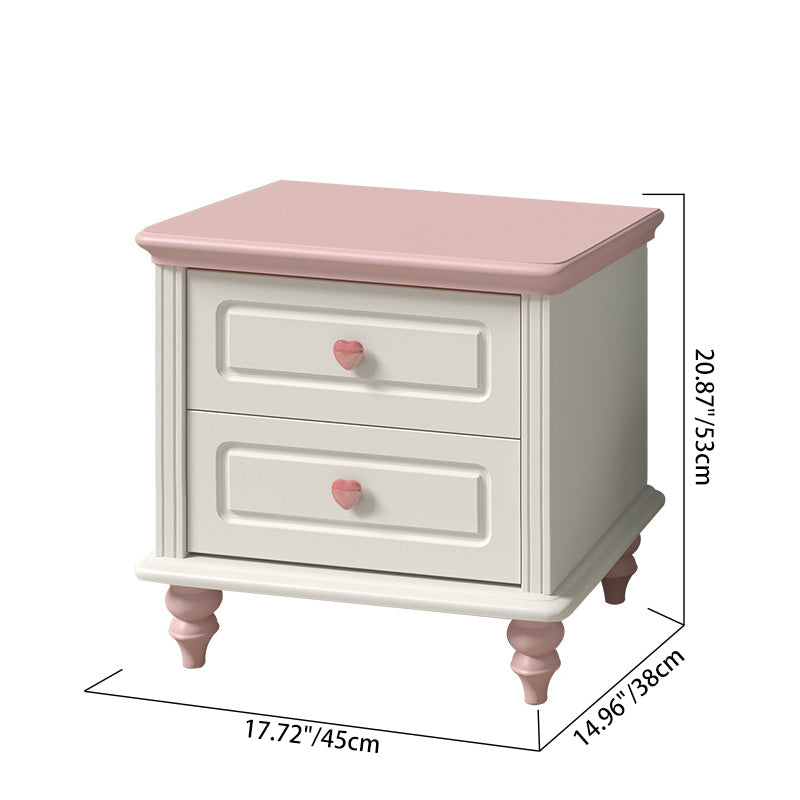 Art Deco Solid Wood 2-Drawer Nightstand for Girls' Bedroom