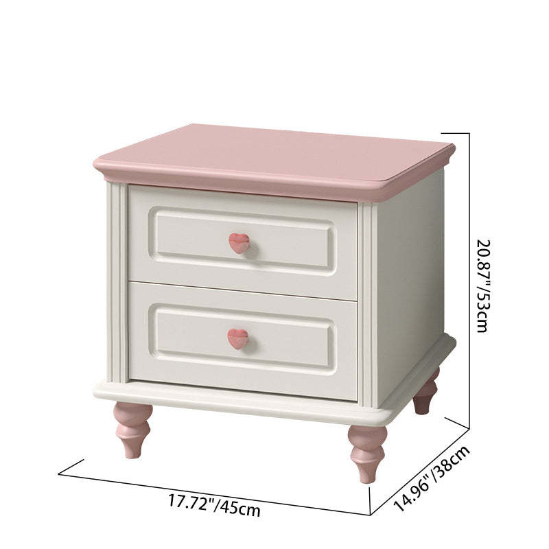 Art Deco Solid Wood 2-Drawer Nightstand for Girls' Bedroom