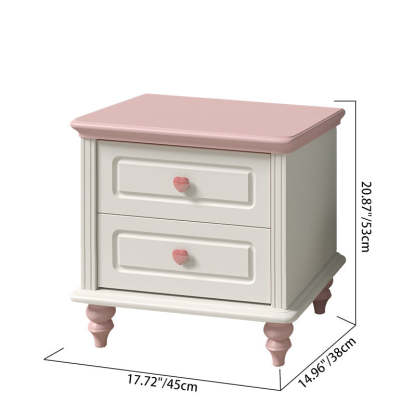 Art Deco Solid Wood 2-Drawer Nightstand for Girls' Bedroom