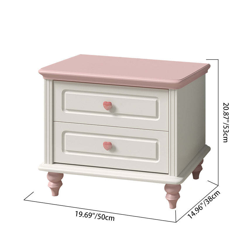 Art Deco Solid Wood 2-Drawer Nightstand for Girls' Bedroom