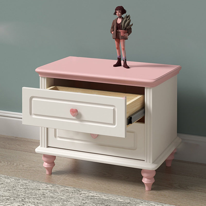 Art Deco Solid Wood 2-Drawer Nightstand for Girls' Bedroom