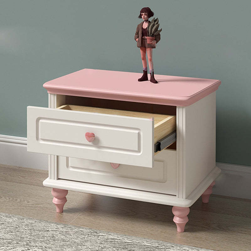 Art Deco Solid Wood 2-Drawer Nightstand for Girls' Bedroom