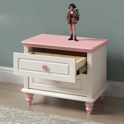 Art Deco Solid Wood 2-Drawer Nightstand for Girls' Bedroom