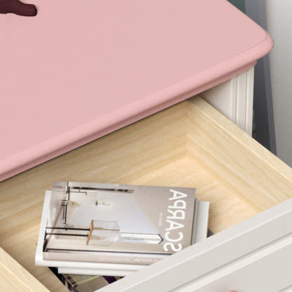 Art Deco Solid Wood 2-Drawer Nightstand for Girls' Bedroom