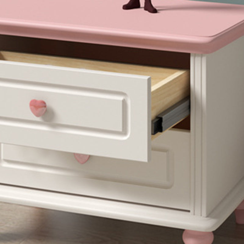 Art Deco Solid Wood 2-Drawer Nightstand for Girls' Bedroom