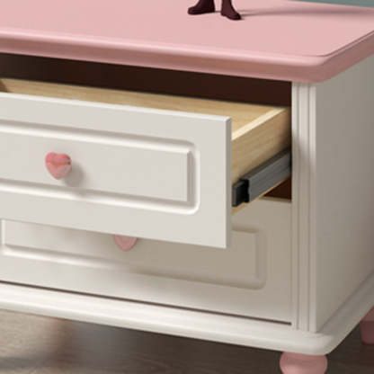 Art Deco Solid Wood 2-Drawer Nightstand for Girls' Bedroom