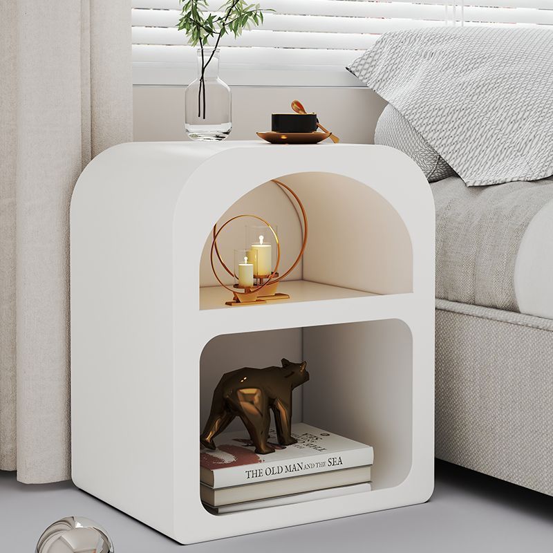 Minimalist Engineered Wood 2-Storage Rounded Nightstand — White