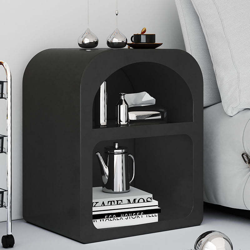 Minimalist Engineered Wood 2-Storage Rounded Nightstand — Black