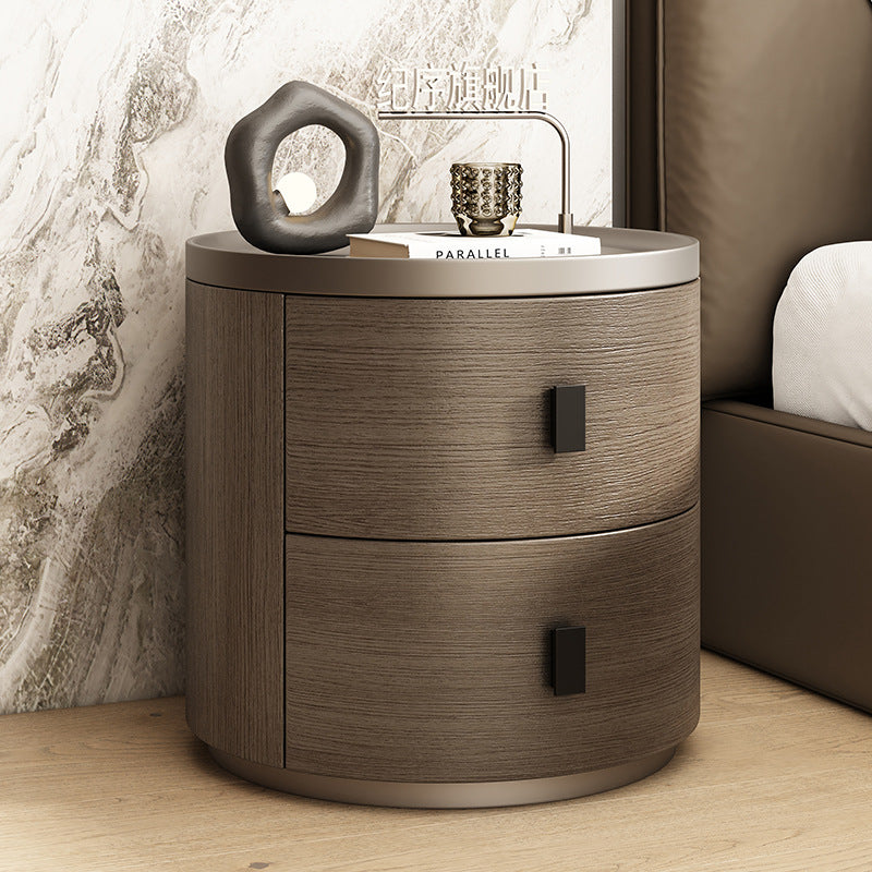 Minimalist Wood Cylindrical Nightstand 2-Drawer — Brown