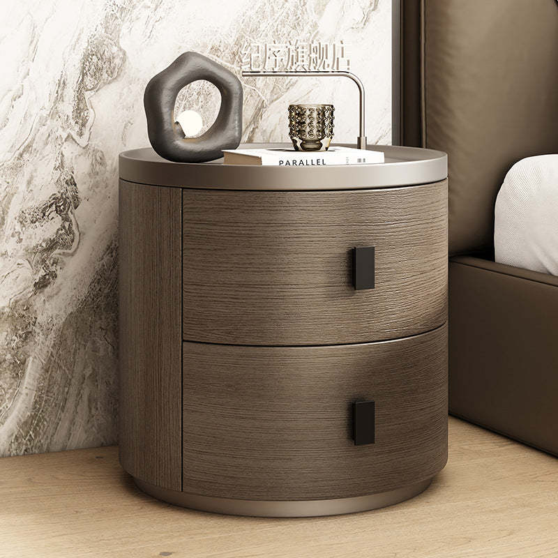 Minimalist Wood Cylindrical Nightstand 2-Drawer — Brown
