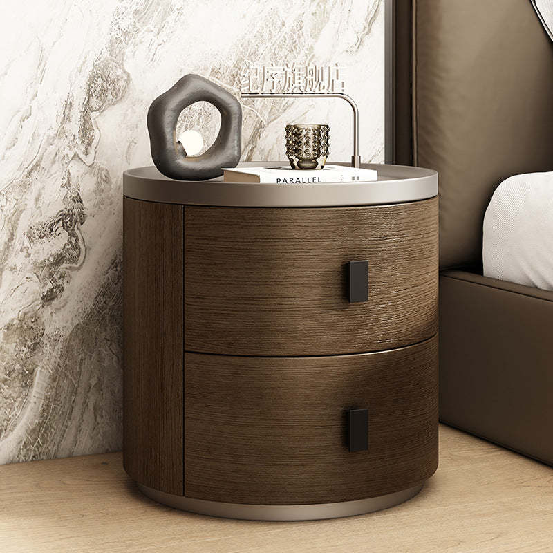 Minimalist Wood Cylindrical Nightstand 2-Drawer