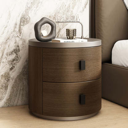 Minimalist Wood Cylindrical Nightstand 2-Drawer