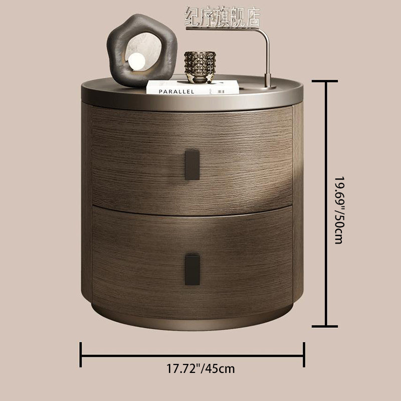 Minimalist Wood Cylindrical Nightstand 2-Drawer