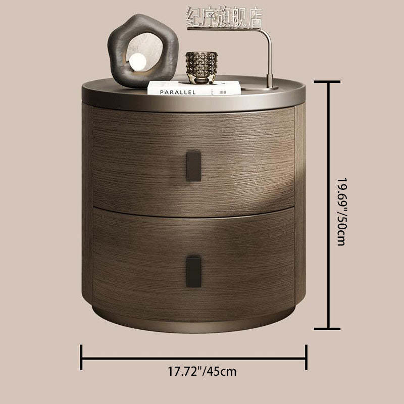 Minimalist Wood Cylindrical Nightstand 2-Drawer