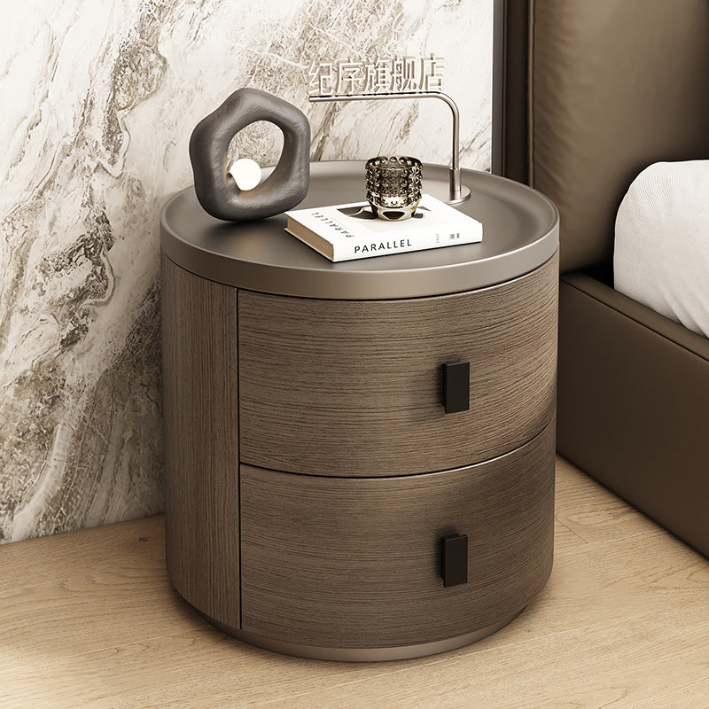 Minimalist Wood Cylindrical Nightstand 2-Drawer