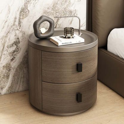 Minimalist Wood Cylindrical Nightstand 2-Drawer