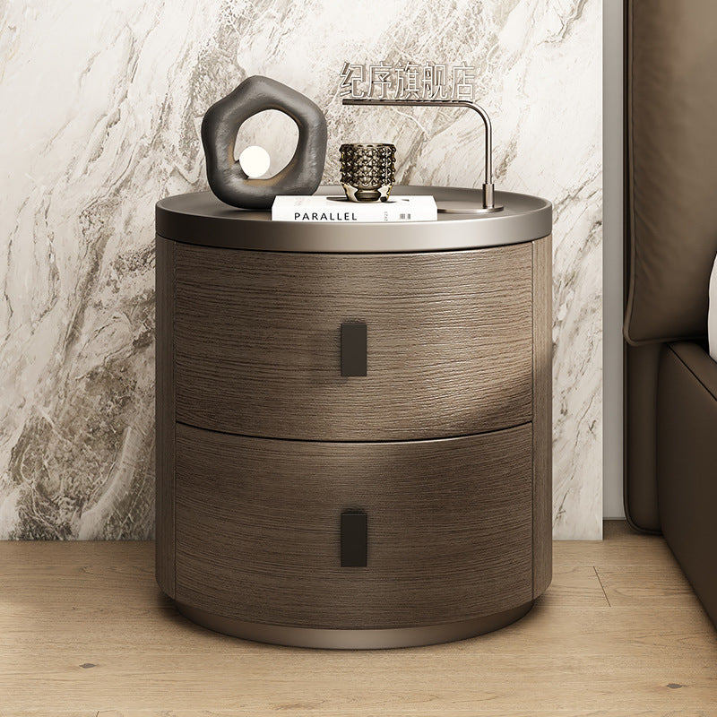 Minimalist Wood Cylindrical Nightstand 2-Drawer