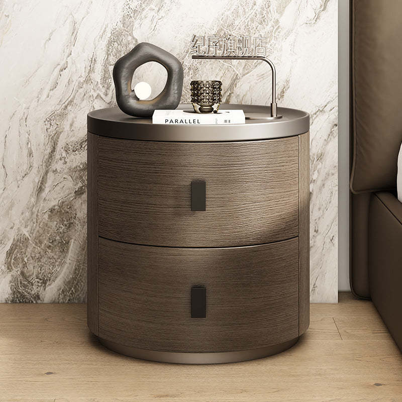 Minimalist Wood Cylindrical Nightstand 2-Drawer