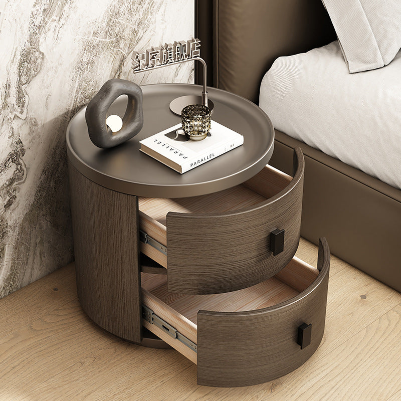 Minimalist Wood Cylindrical Nightstand 2-Drawer