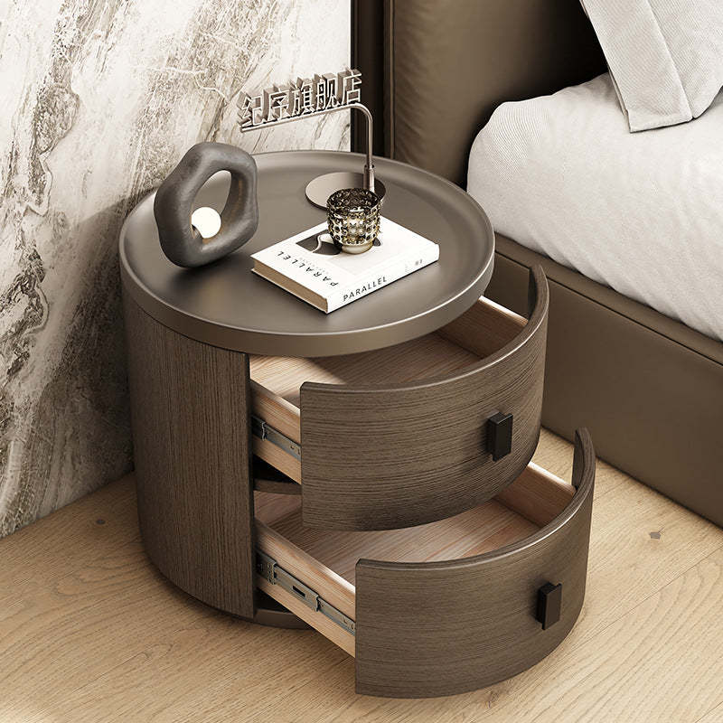 Minimalist Wood Cylindrical Nightstand 2-Drawer
