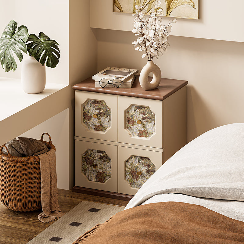 French Solid Wood Floral 2-Storage Rectangular Nightstand