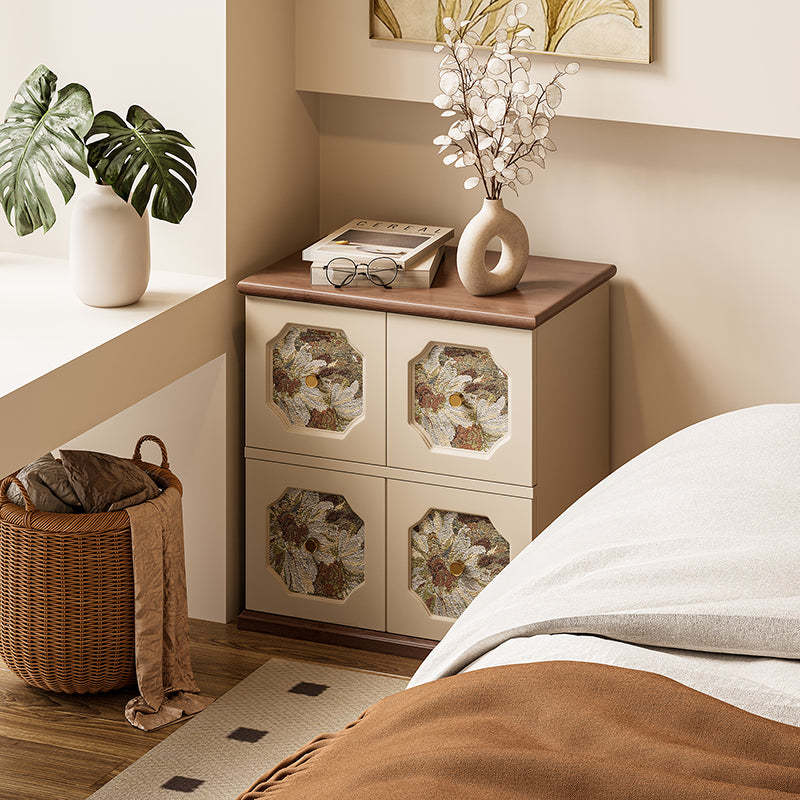 French Solid Wood Floral 2-Storage Rectangular Nightstand